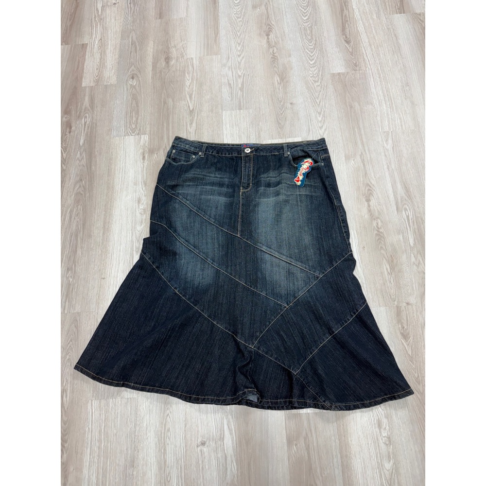 NWT Swak Jeans Dark Wash Denim Maxi paneled Skirt Plus Size 26W Stretch A-Line